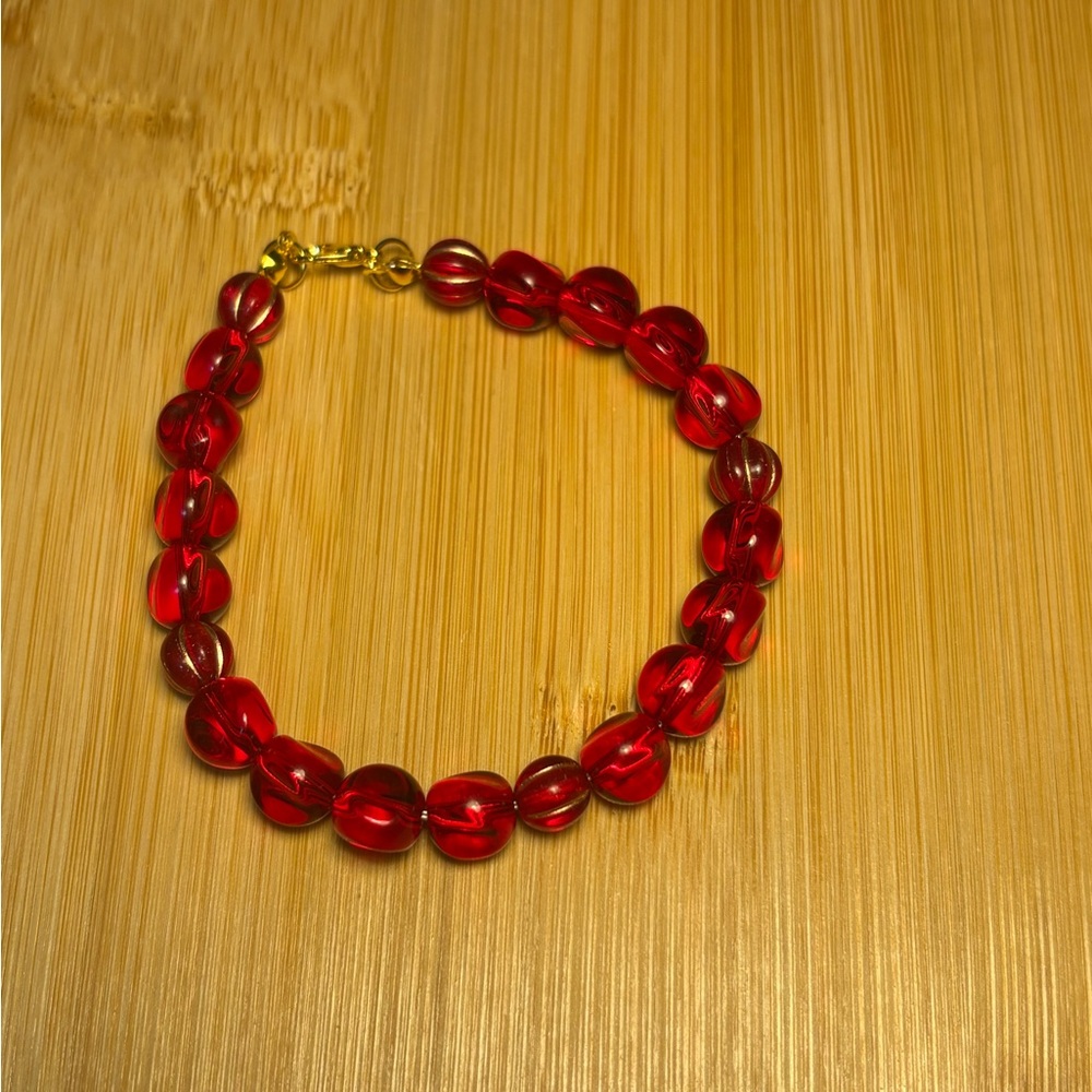 Handmade Elegant Red and Gold Beaded Bracelet